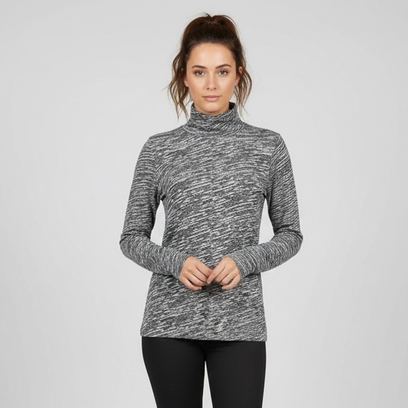 Athleta Women’s Sz L Flurry Seamless Turtleneck Long Sleeve Top Black & White - Picture 2 of 14